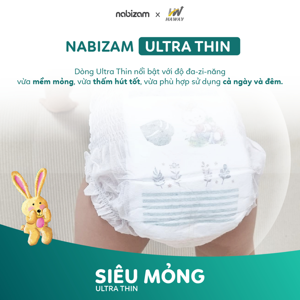 Tã Quần NABIZAM Ultra Thin M32/L30/XL26/2XL22/3XL20 Cho Bé 6-25kg, Nội Địa Hàn, Mềm Mại, Mỏng Nhẹ HAWAY