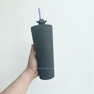 Ly Starbucks Jeweled Matte Grey With Kitten Bat Topper 710ml
