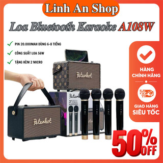 Loa bluetooth karaoke peterhot a108w - thiết kế sang trọng, âm bass mạnh mẽ, kèm 2 micro không dây