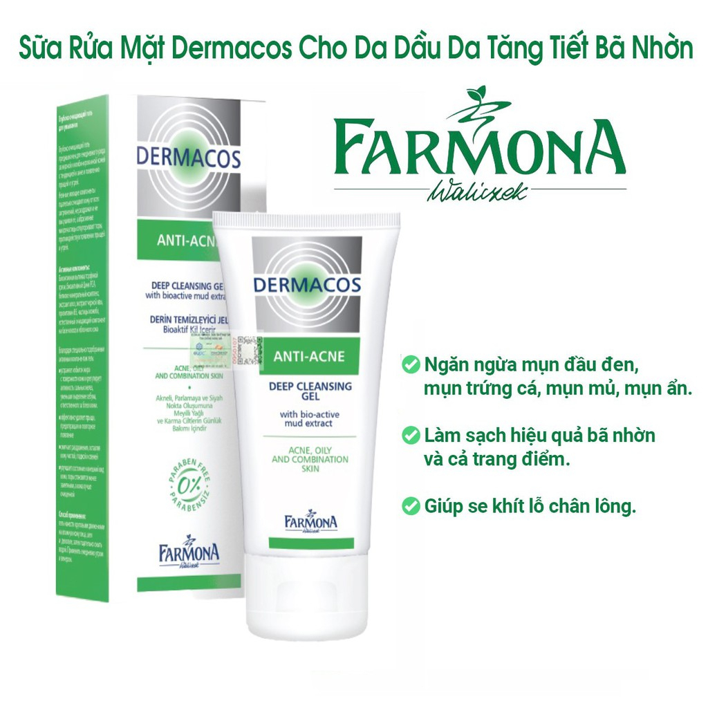 DERMACOS Sữa Rửa Mặt Farmona Dermacos Anti Acne Deep Cleansing Gel 150ml