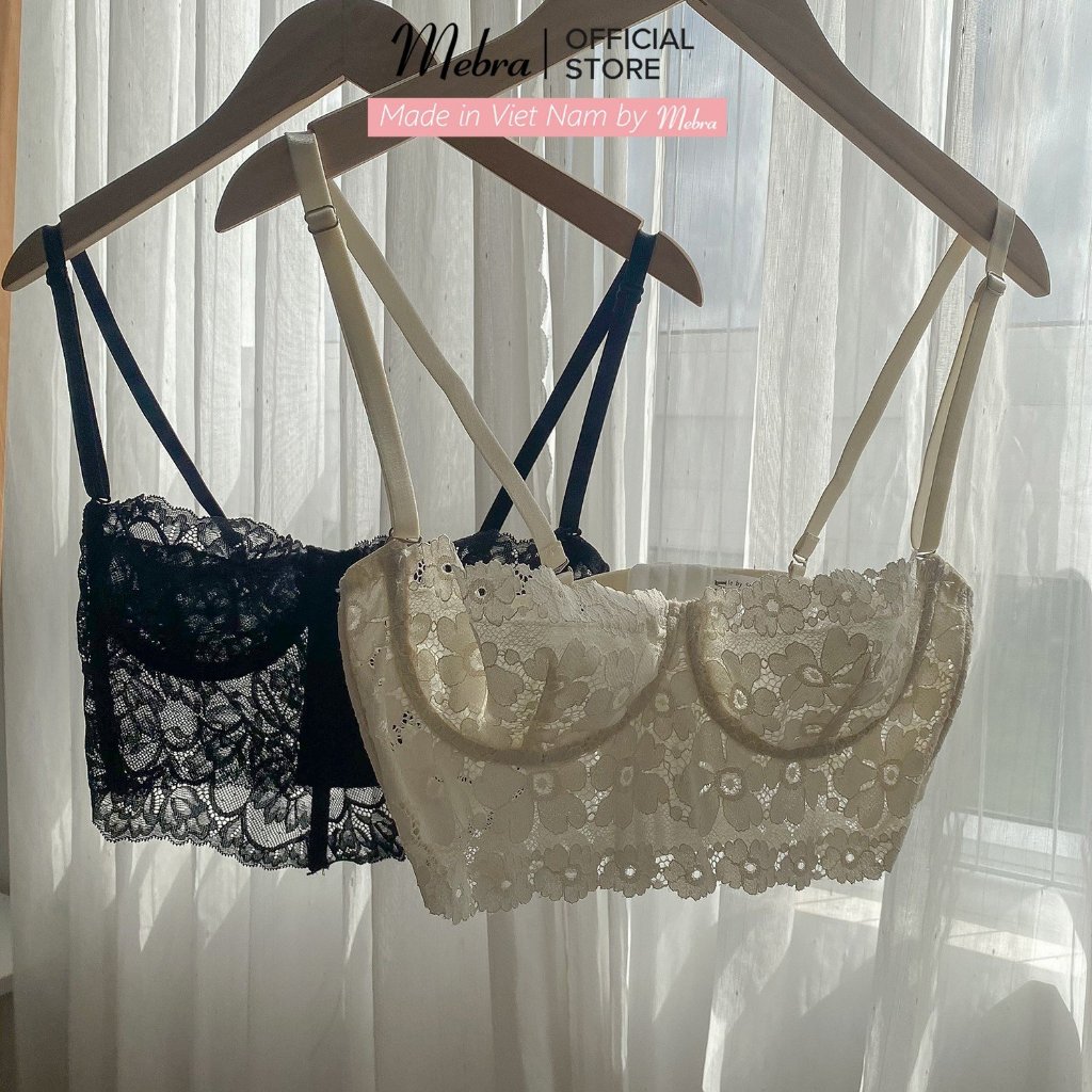 Áo bra ren corset có gọng có mút nâng nhẹ Mebra đen trắng sang chảnh tiểu thư cao cấp mặc cùng blazer khoác ngoài Mebra