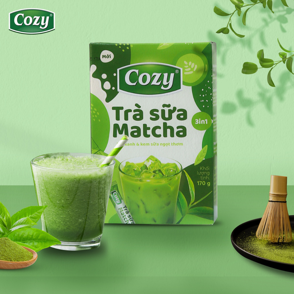 Trà Sữa Cozy Matcha 3 in 1 (10 gói x 17gr) Hương Vị Đậm Đà Thuận Tiện Cho Việc Pha Chế