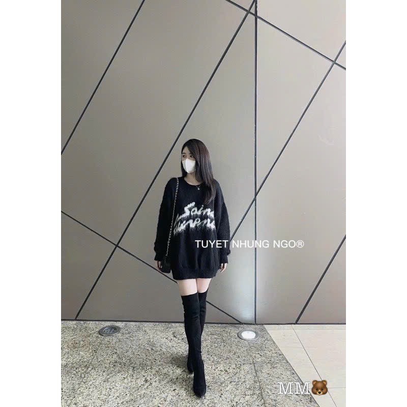 Áo len lông thỏ chữ Vân.melo ấm áp basic