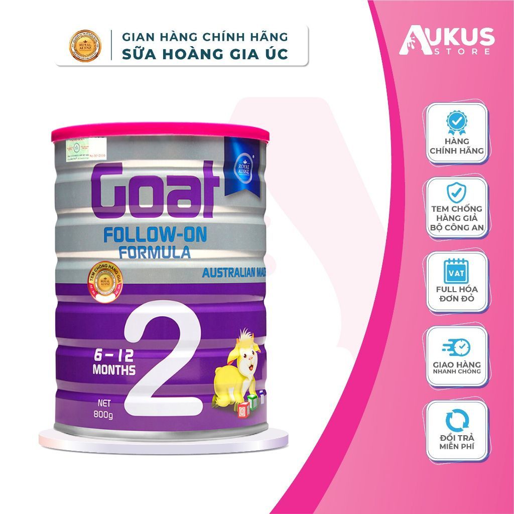 Sữa Dê Hoàng Gia Úc Phát Triển Não Bộ ROYAL AUSNZ Goat Follow-On Formula 2 Bổ Sung Dinh Dưỡng Cho Bé 800g
