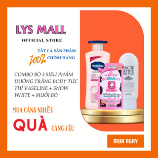 Combo bộ 3 bước làm trắng da với sữa dưỡng thể vaseline + muối bò + snow white