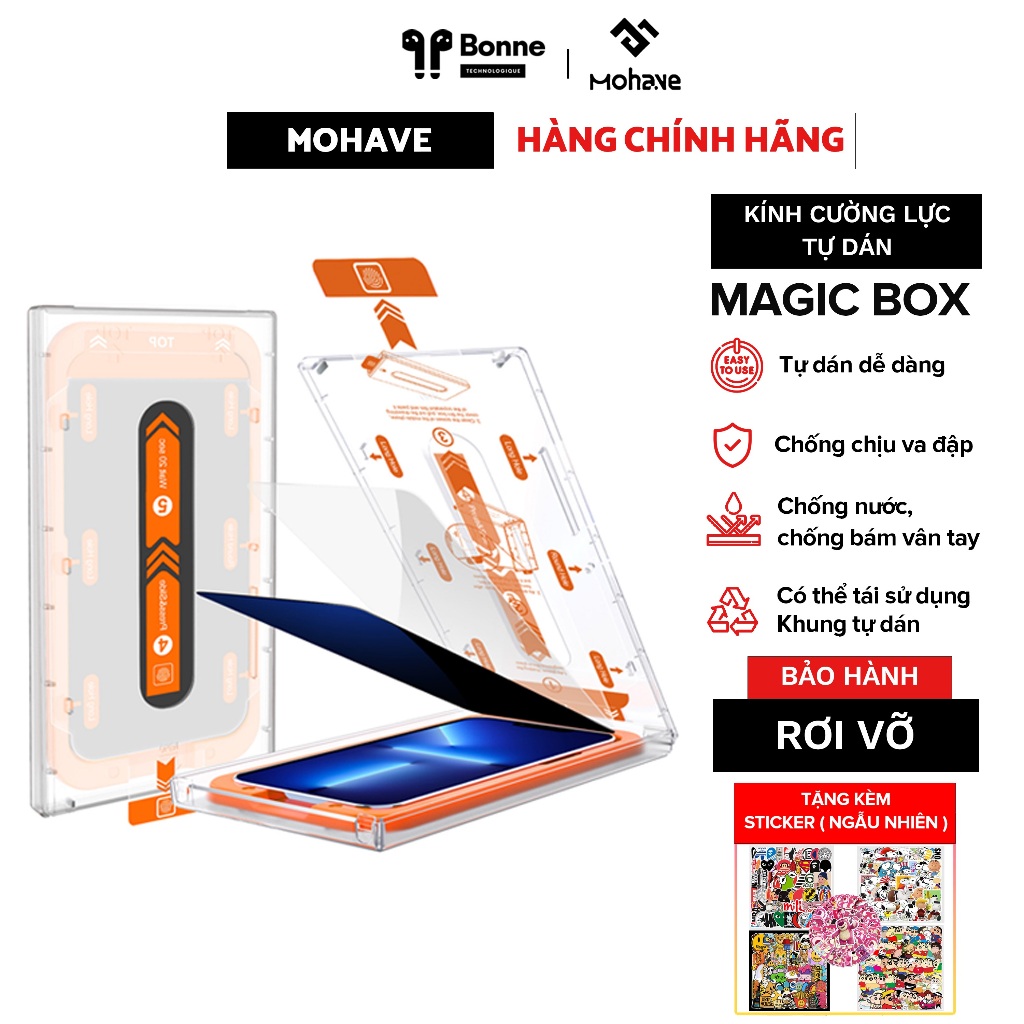 Kính Cường Lực tự dán MAGICBOX Mohave chính hãng siêu cao cấp, Cường lực Magic Box có lưới bảo vệ loa cho iphone