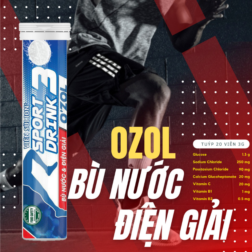 Viên sủi Ion+ Sport Drink O'zol tuýp 20 viên - bù nước và điện giải kèm các Vitamin, Acid Amin cho cơ thể