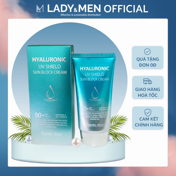 Kem chống nắng Farmstay Hyaluronic UV Shield Sun Block Cream 70g cấp ẩm, nâng tone da - Hàng chính hãng - Lady & Men VN