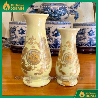 Lọ huệ cắm hoa thờ bát tràng men ngà vàng kim - lọ hoa ban thờ thần tài, bạn thờ gia tiên