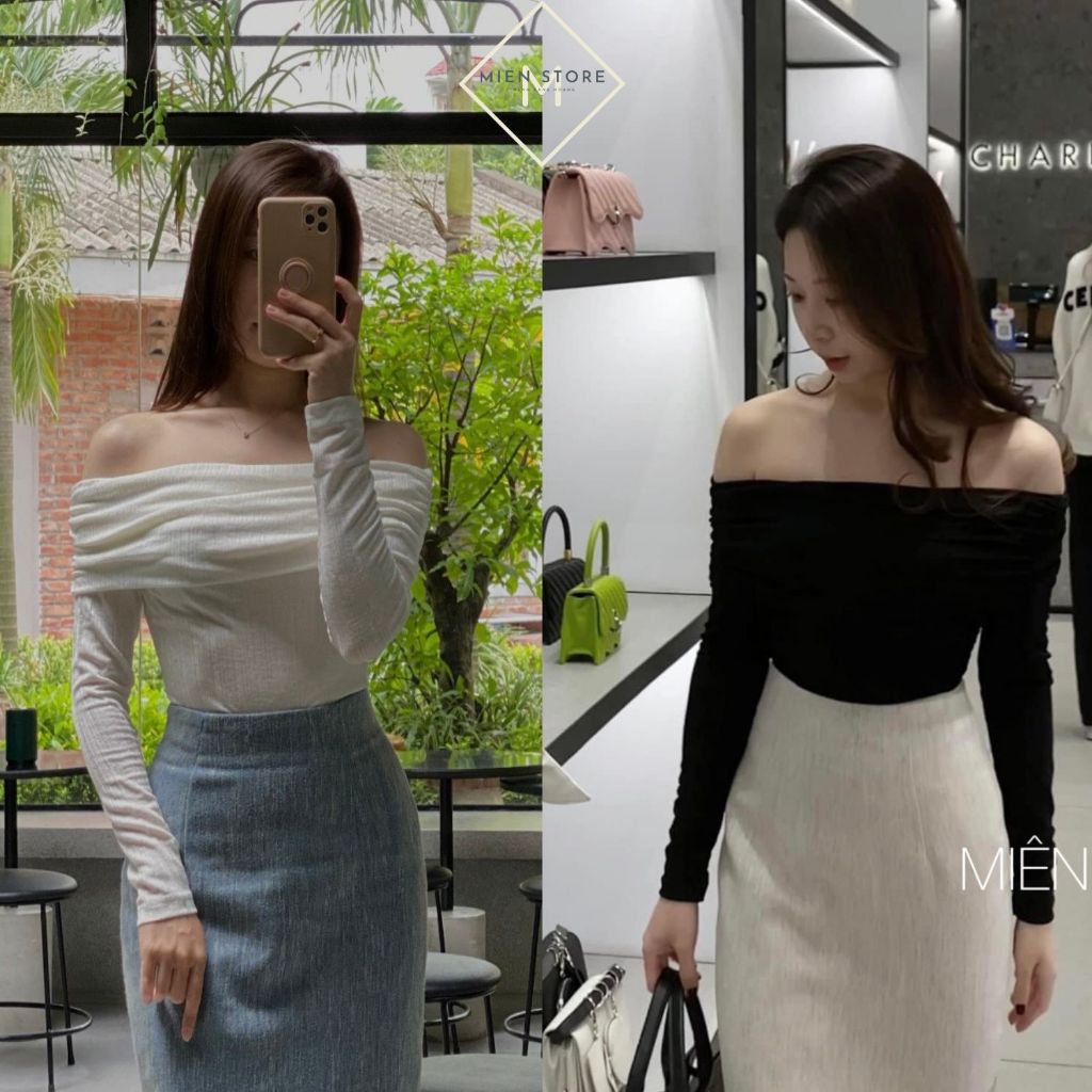 Áo thun nữ trễ vai dài tay MIENStore