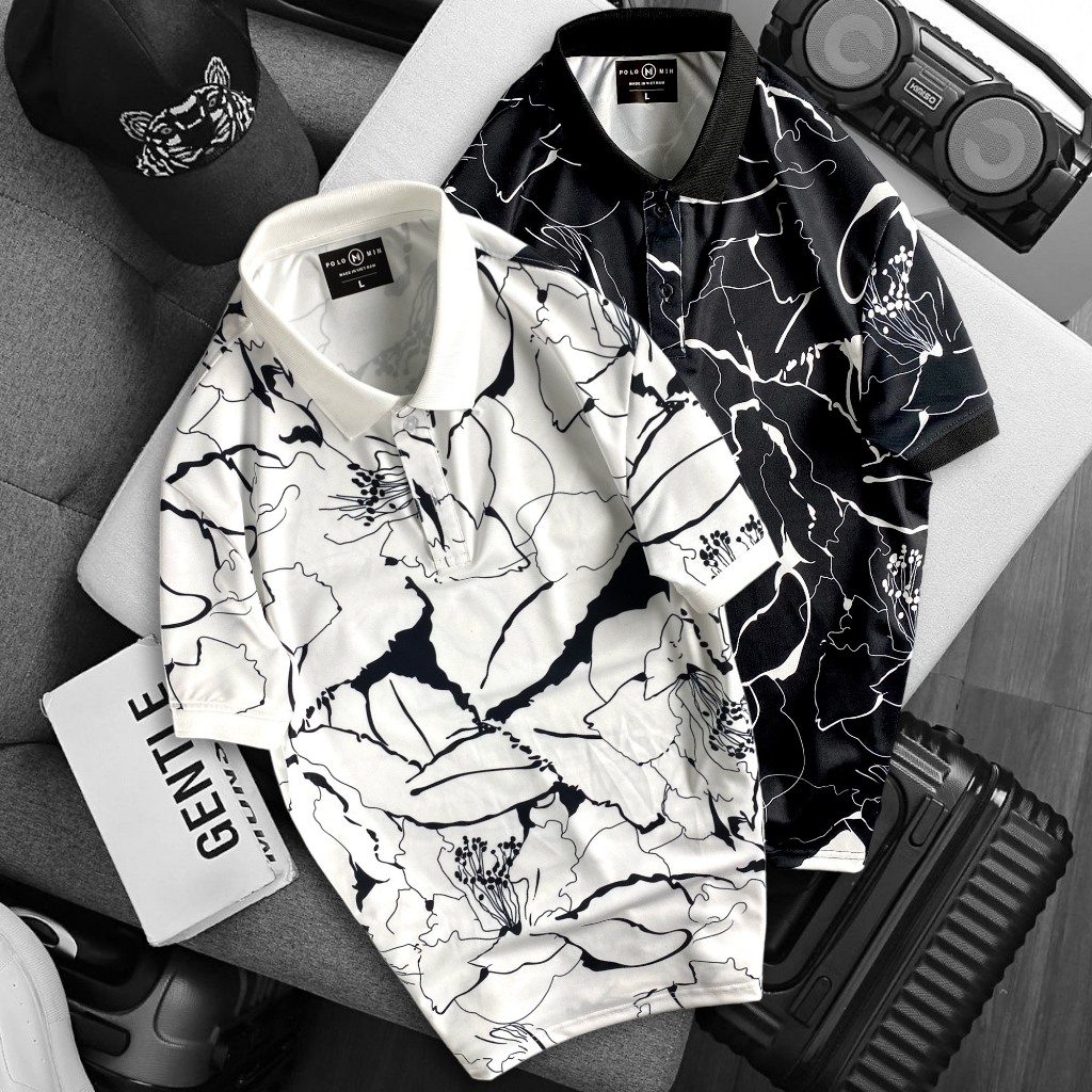 Áo Polo vải cá sấu cotton 100% co dãn và thấm hút tốt họa tiết vân đá 3 màu