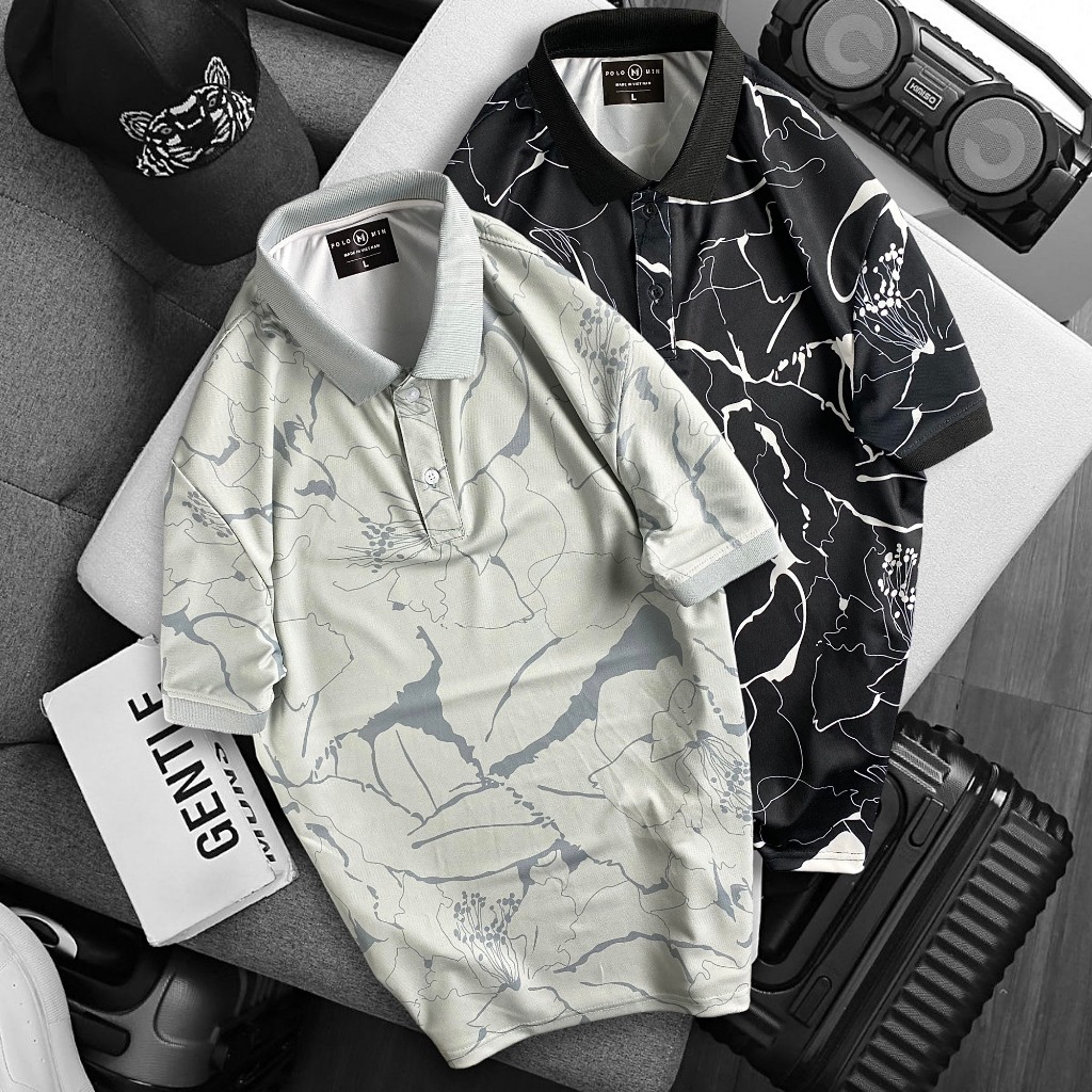 Áo Polo vải cá sấu cotton 100% co dãn và thấm hút tốt họa tiết vân đá 3 màu