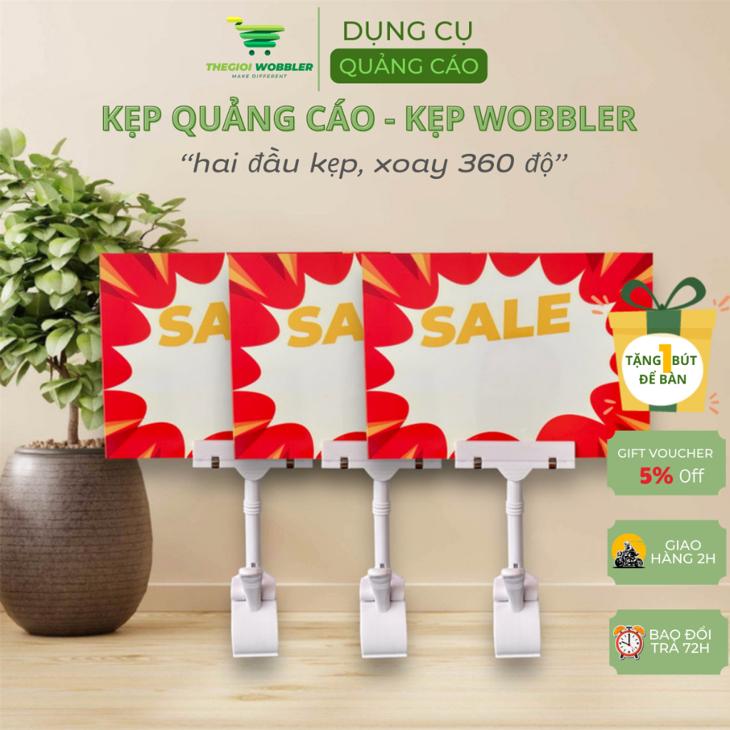 Kẹp bảng giá sale, kẹp thẻ giá siêu thị thegioi wobbler điều chỉnh kích thướt xoay 360 độ ngoàm kẹp mở rộng to màu đẹp