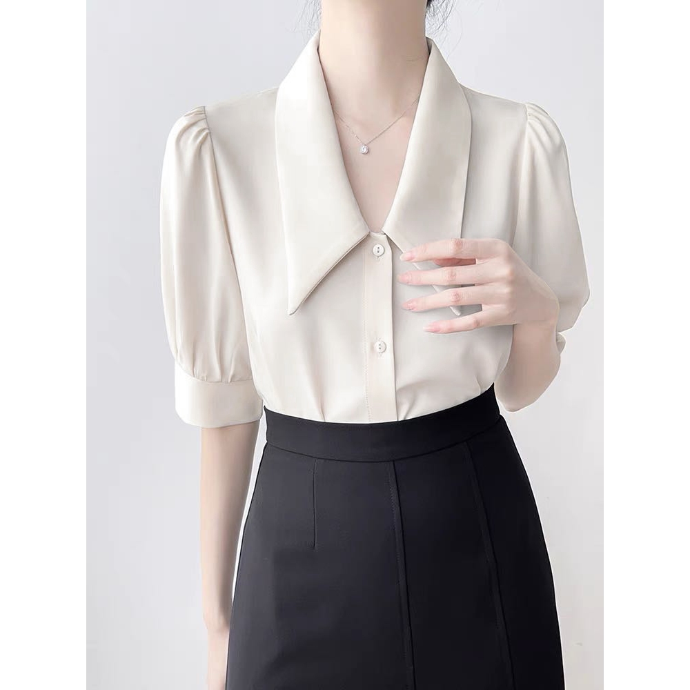 Áo sơ mi nữ công sở thiết kế lá nhọn sang chảnh áo sơ mi lụa cao cấp LAMO- B1133