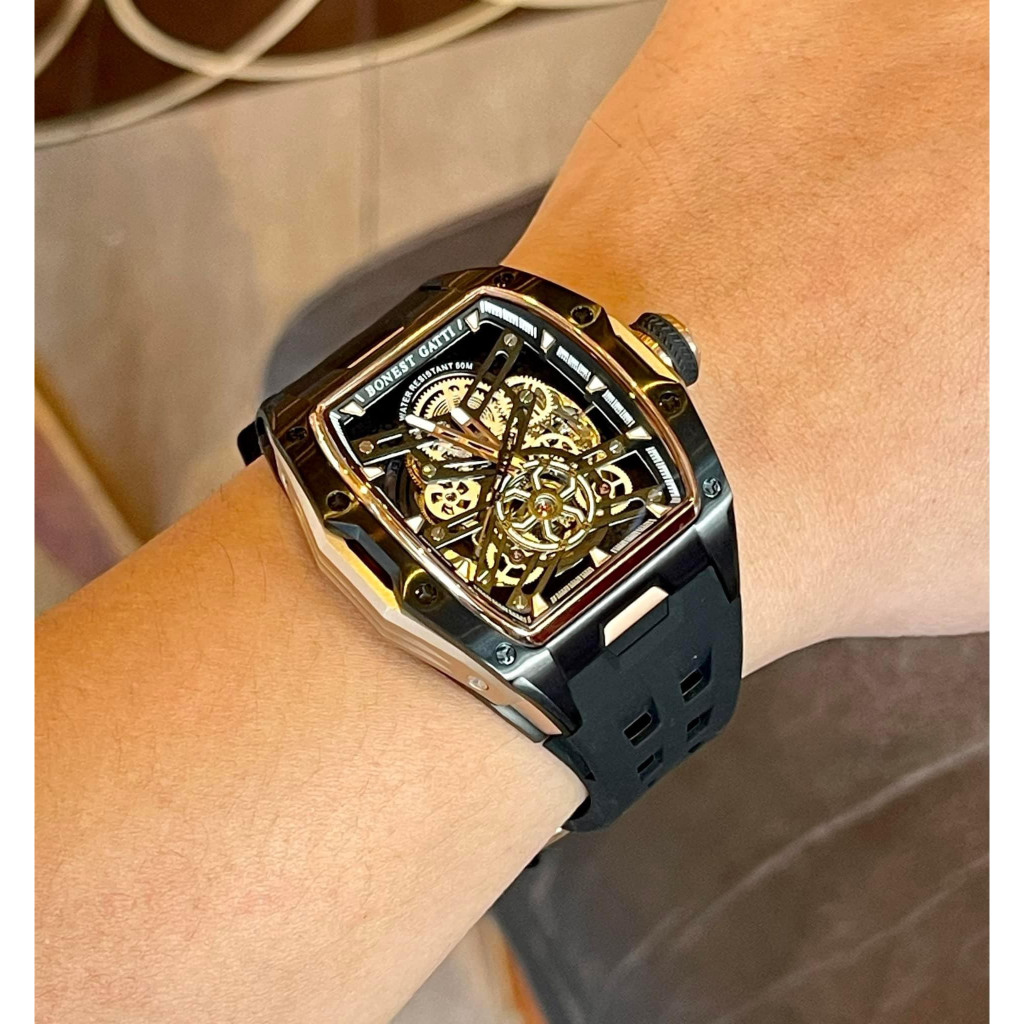 Đồng Hồ Nam Automatic Bonest Gatti BG5502 Rose Gold - Dây Silicone, Size 46mm