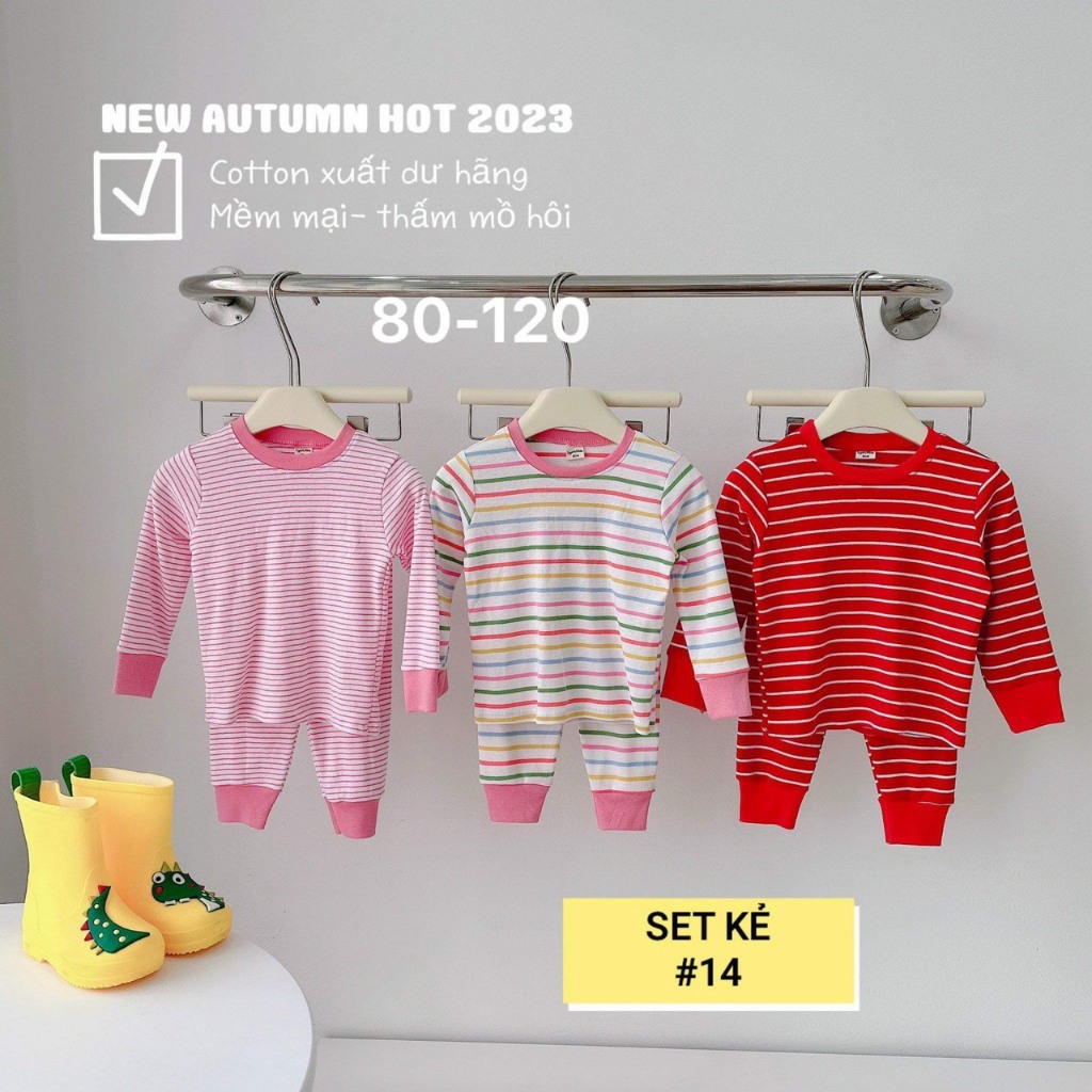 Sét 3 bộ đồ dài kẻ cho bé trai, bé gái , chất cottong siêu đẹp , size 8-16kg Trang Xô Kids
