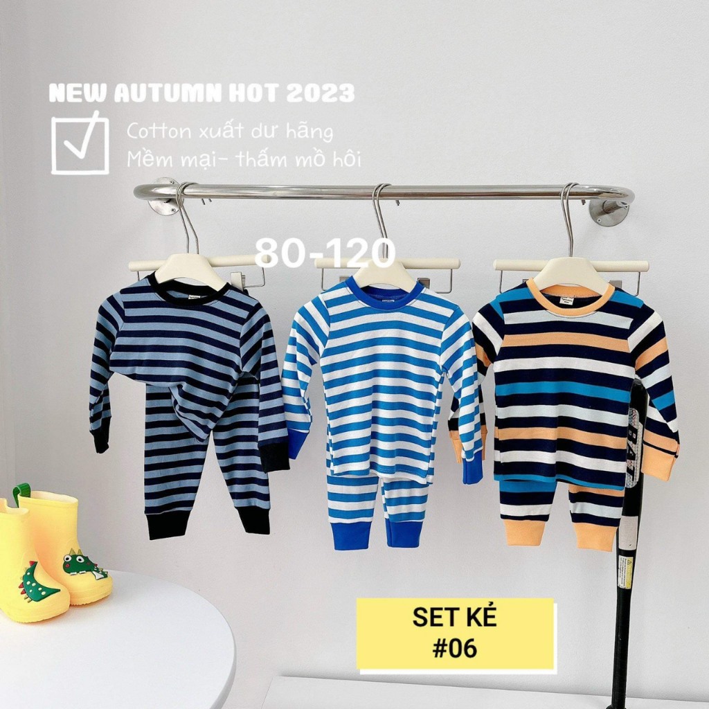 Sét 3 bộ đồ dài kẻ cho bé trai, bé gái , chất cottong siêu đẹp , size 8-16kg Trang Xô Kids