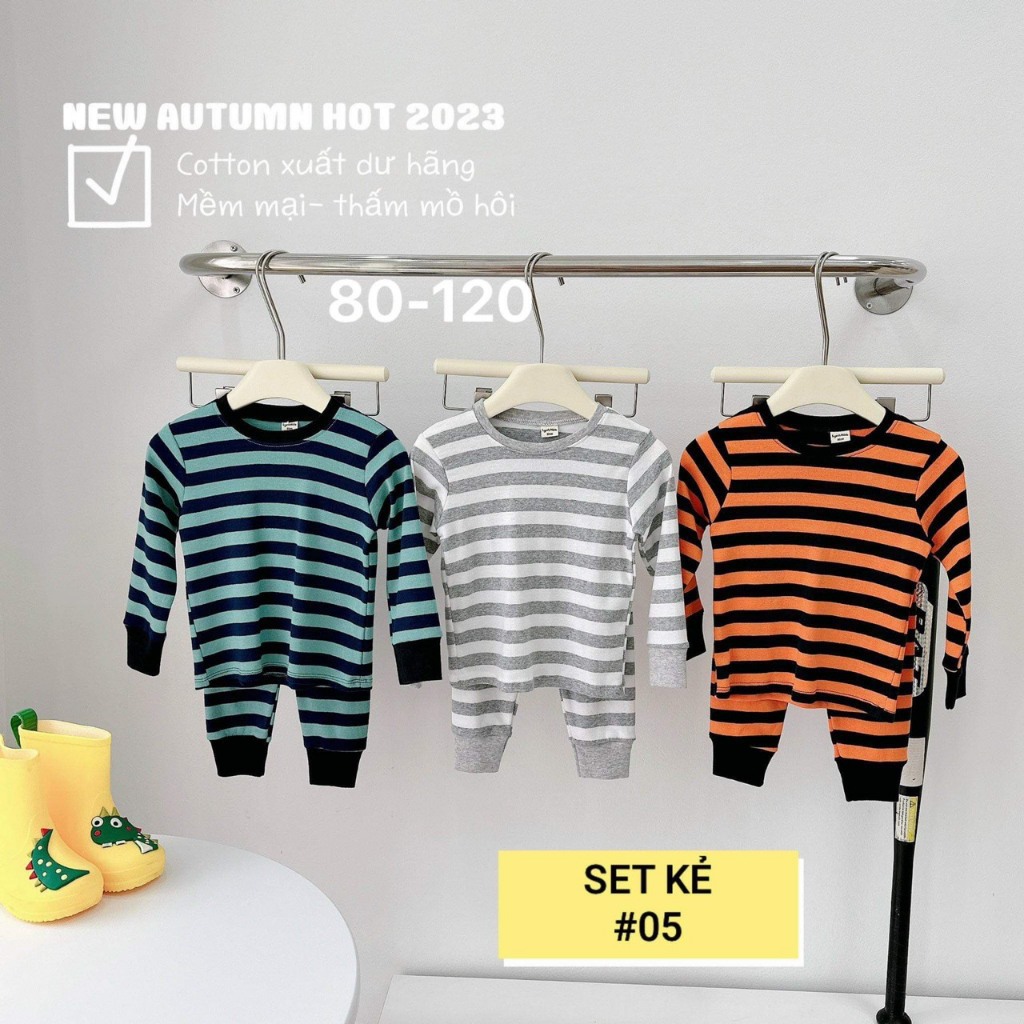 Sét 3 bộ đồ dài kẻ cho bé trai, bé gái , chất cottong siêu đẹp , size 8-16kg Trang Xô Kids