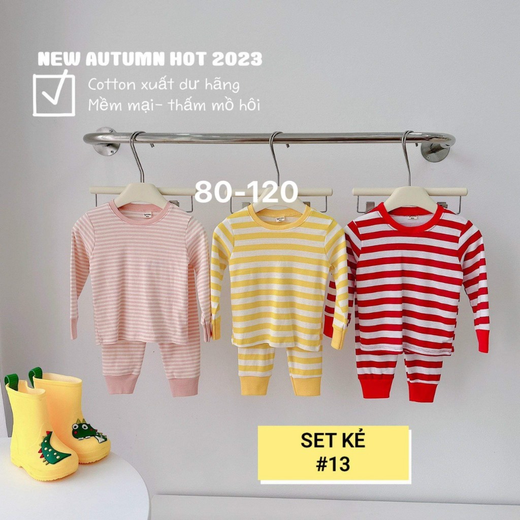Sét 3 bộ đồ dài kẻ cho bé trai, bé gái , chất cottong siêu đẹp , size 8-16kg Trang Xô Kids