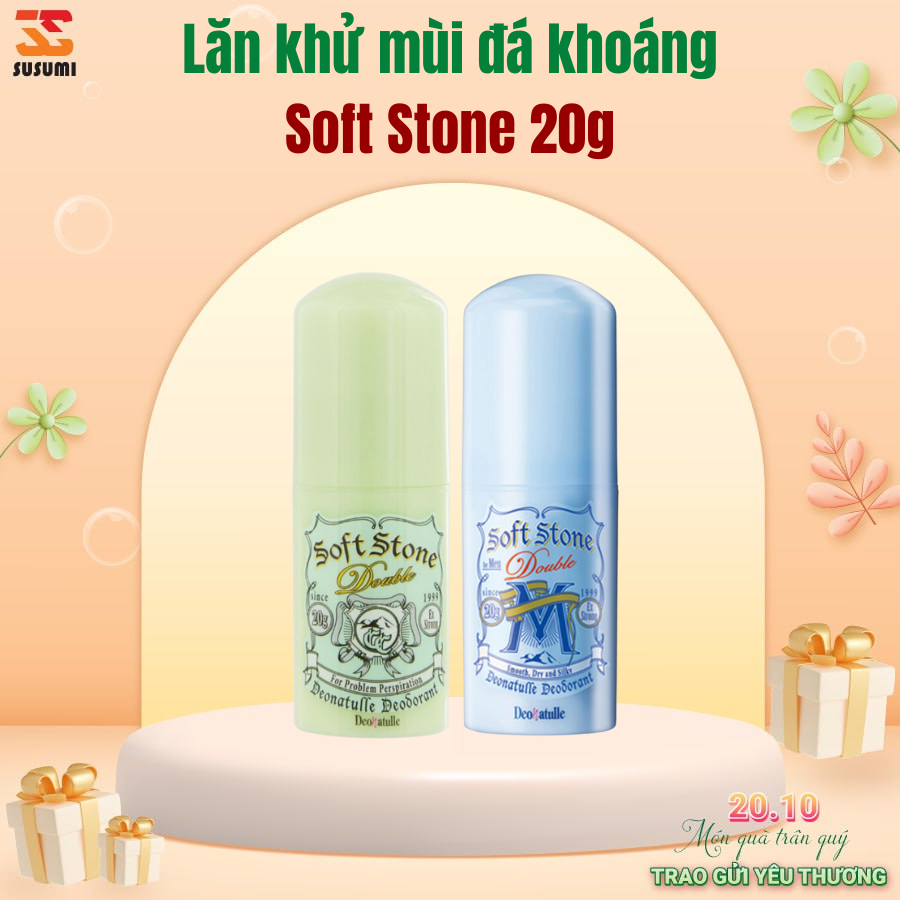 Lăn nách khử mùi đá khoáng ngừa thâm trắng da Soft Stone Nhật Bản 20g