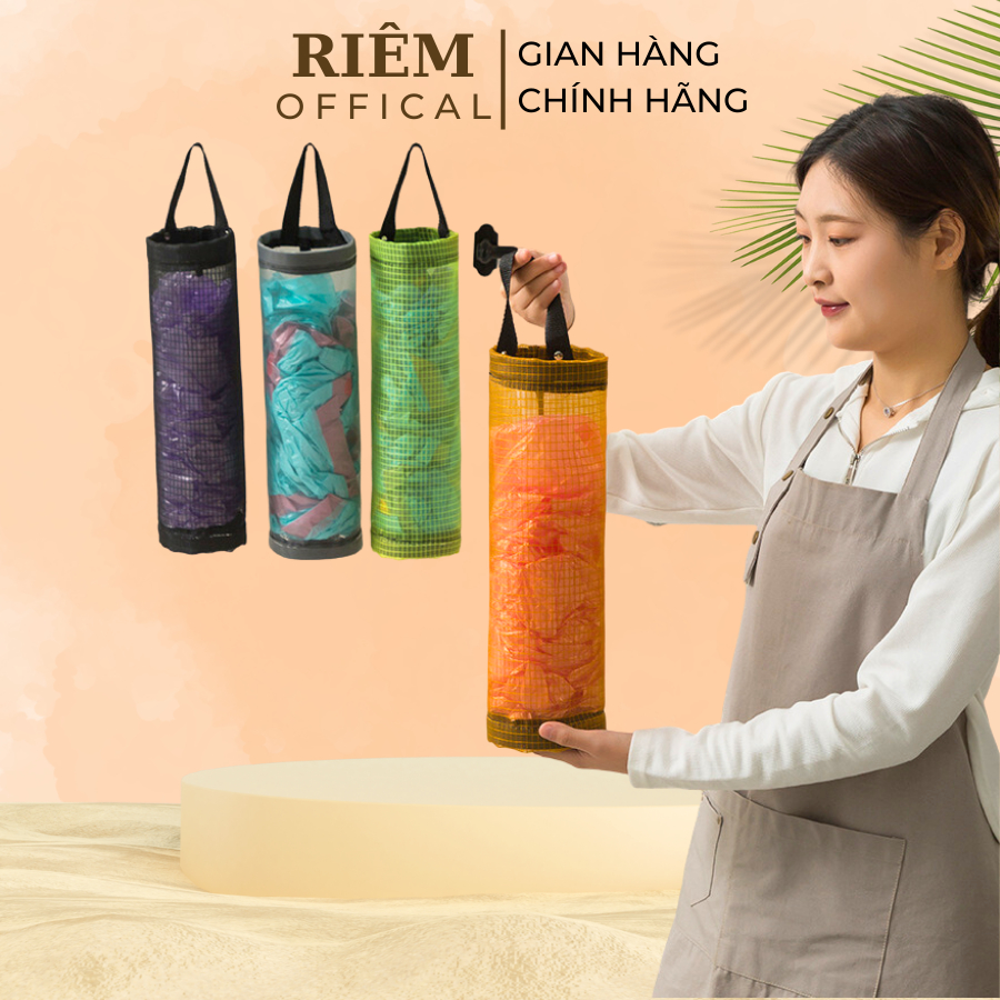 Giỏ Đựng Túi Nilong Lưới Treo Tường Đa Năng Kèm Móc Treo Dạng Ống Dài Tiện Lợi RIEM