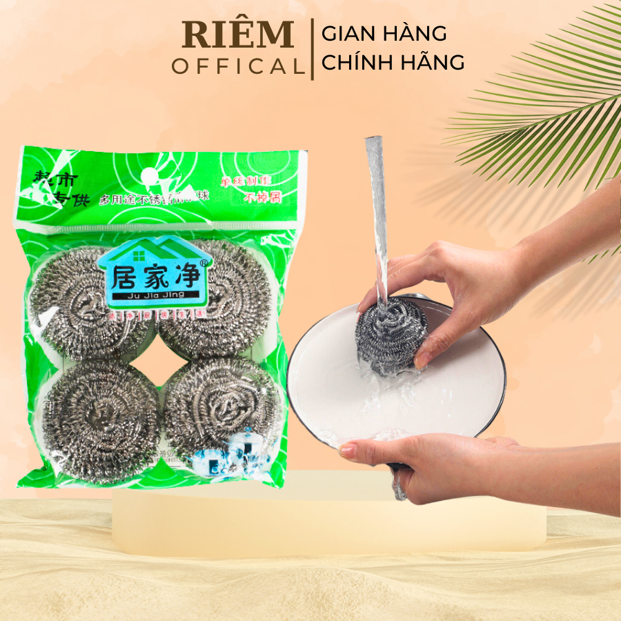 Bùi Nhùi Set 4 Miếng Bùi Nhùi Chà Xoong Nồi Cao Cấp Đa Năng Dạng Bùi Tròn Chống Rỉ Độ Bền Cao RIEM