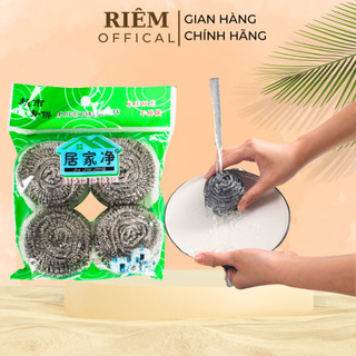 Miếng Chà Xoong Đa Năng Dạng Búi Tròn Set 4 Cái Chống Rỉ Độ Bền Cao Cọ Được Tất Cả Các Loại Nồi An Toàn Cho Da RIEM
