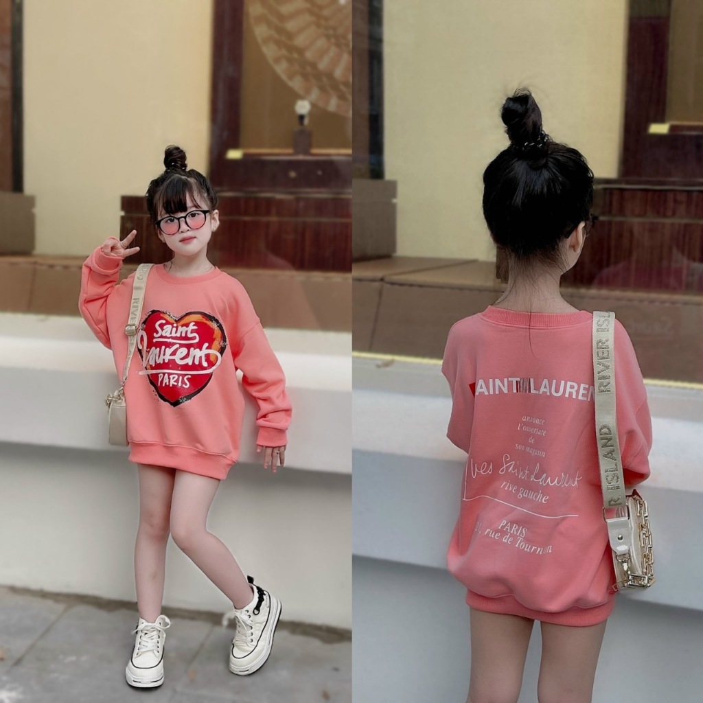 Áo nỉ cổ tròn cho bé hình salaurent trái tim,áo nỉ thu đông cho bé,TP KIDS,[M481]