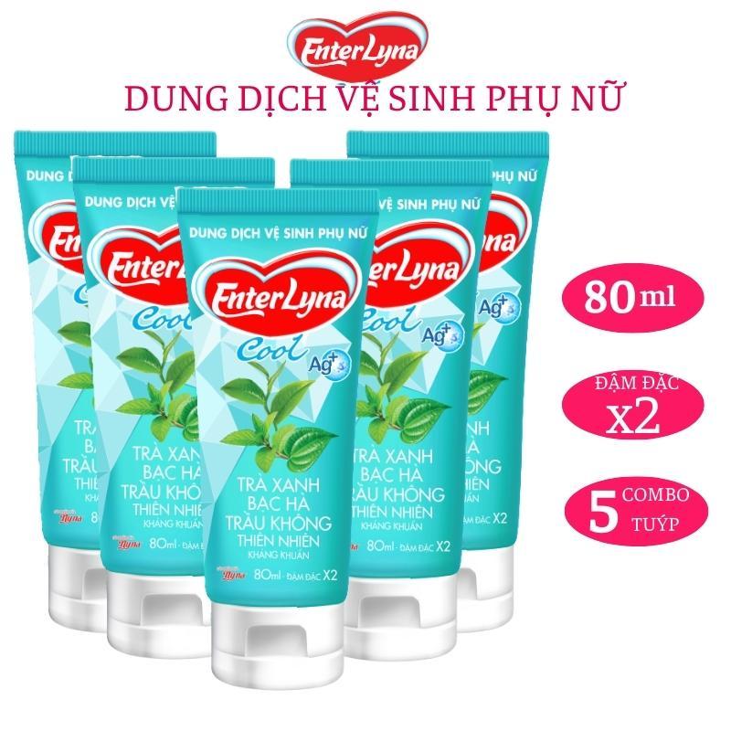COMBO5-Dung dịch vệ sinh EnterLyna Cool trầu không bạc hà trà xanh. DDVS chiết xuất lá trầu không