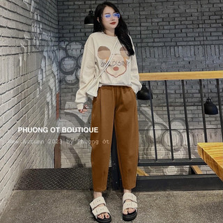 [RẺ VÔ ĐỊCH] Set bộ thể thao nâu thêu 1991 tay form rộng co giãn thể thao năng động hàn quốc