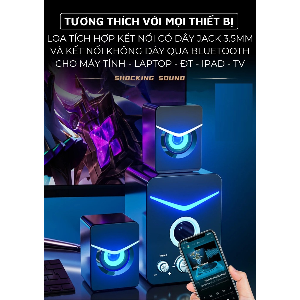 Loa Không Dây Cs20, Loa Máy Tính Kèm Bluetooth Thế Hệ Mới, Âm Bass Hay , Bảo Hành 12 Tháng