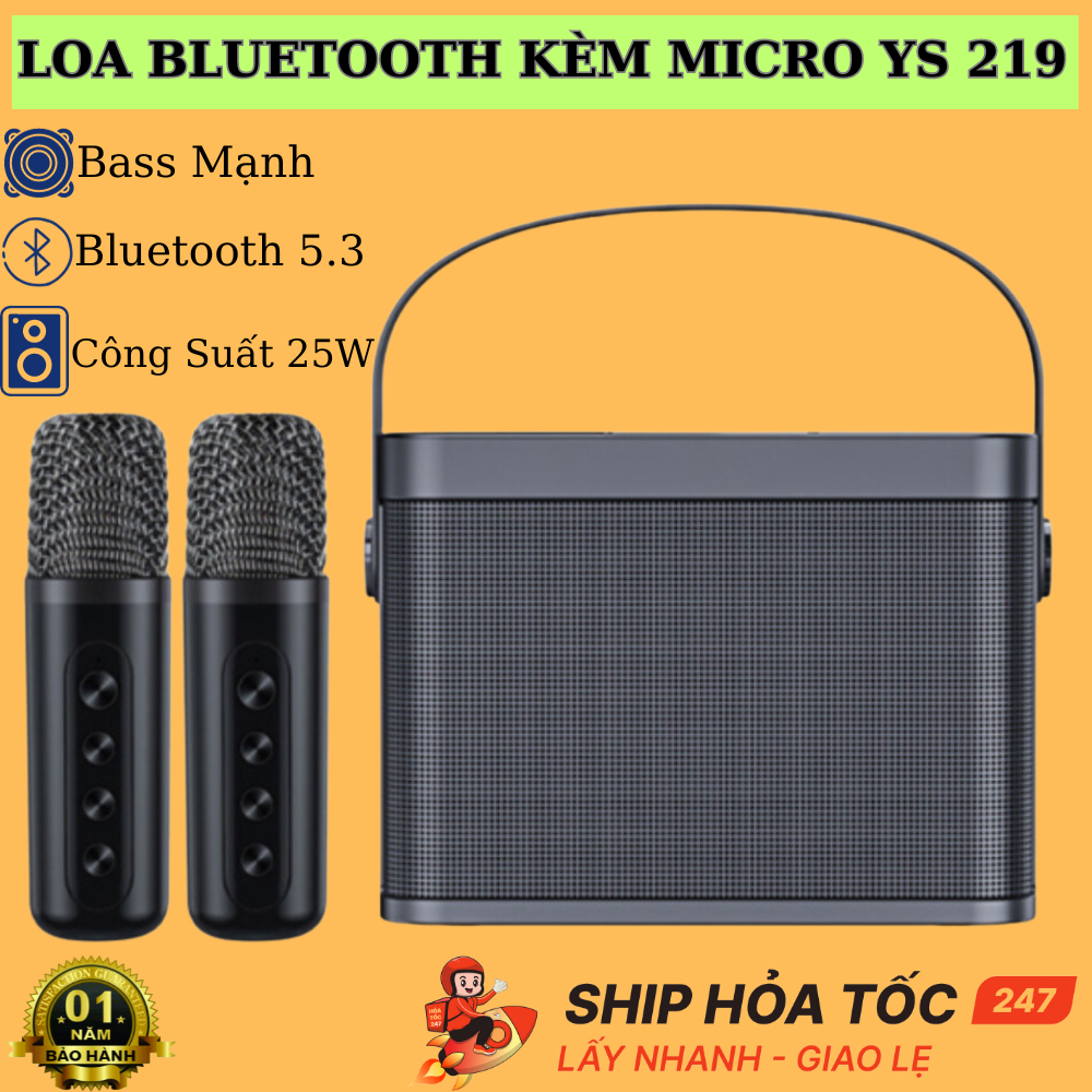 Loa Karaoke Kèm Micro Bluetooth YS-219 có 2 micro không dây, Âm Thanh Siêu Hay Thẻ nhớ TF USB cổng AUX 3.5 ,Bảo hành 24T
