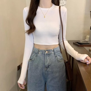 Áo croptop dài tay nữ, Áo giữ nhiệt ấm kiểu ôm body vải cotton co giãn tốt thương hiệu Azila GN04