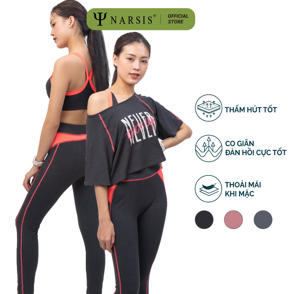 Bộ đồ tập nữ Cao cấp Narsis Set 3 món áo có mút ngực nâng vòng 1, chất liệu mát mẻ thông hơi thoáng khí, thấm hút mồ hôi