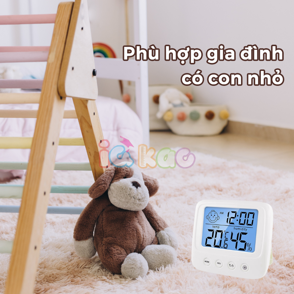 Nhiệt kế điện tử đo phòng cho bé, 3 trong 1 đo nhiệt độ, độ ẩm và xem giờ đa năng, tiện dụng IQ Kao