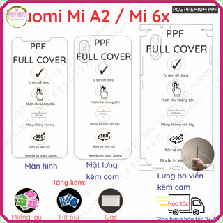 Dán ppf xiaomi mi a2 lite / redmi 6 pro / mi a2 / mi 6x loại trong, nhám dành cho màn hình, mặt lưng, full viền
