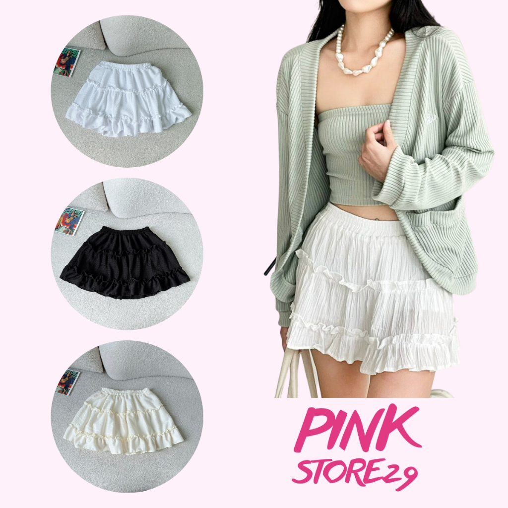 Chân váy kiểu bèo 2 tầng PINKSTORE29 dáng xòe phong cách dễ thương xinh xắn C075