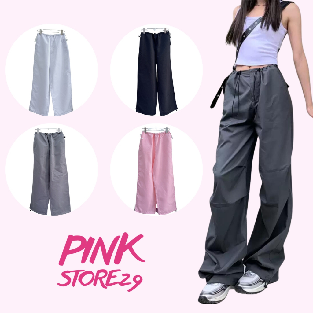 Quần dù ống rộng PINKSTORE29 kiểu phối dây rút, phong cách cá tính Q101