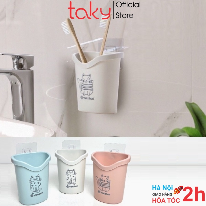 Cốc Dán Tường - Taky, Để Bàn Chải, Kem Đánh Răng Tiện Dụng Trong Nhà Tắm, Luôn Khô Ráo, Gọn Gàng, Sạch Sẽ. 4062