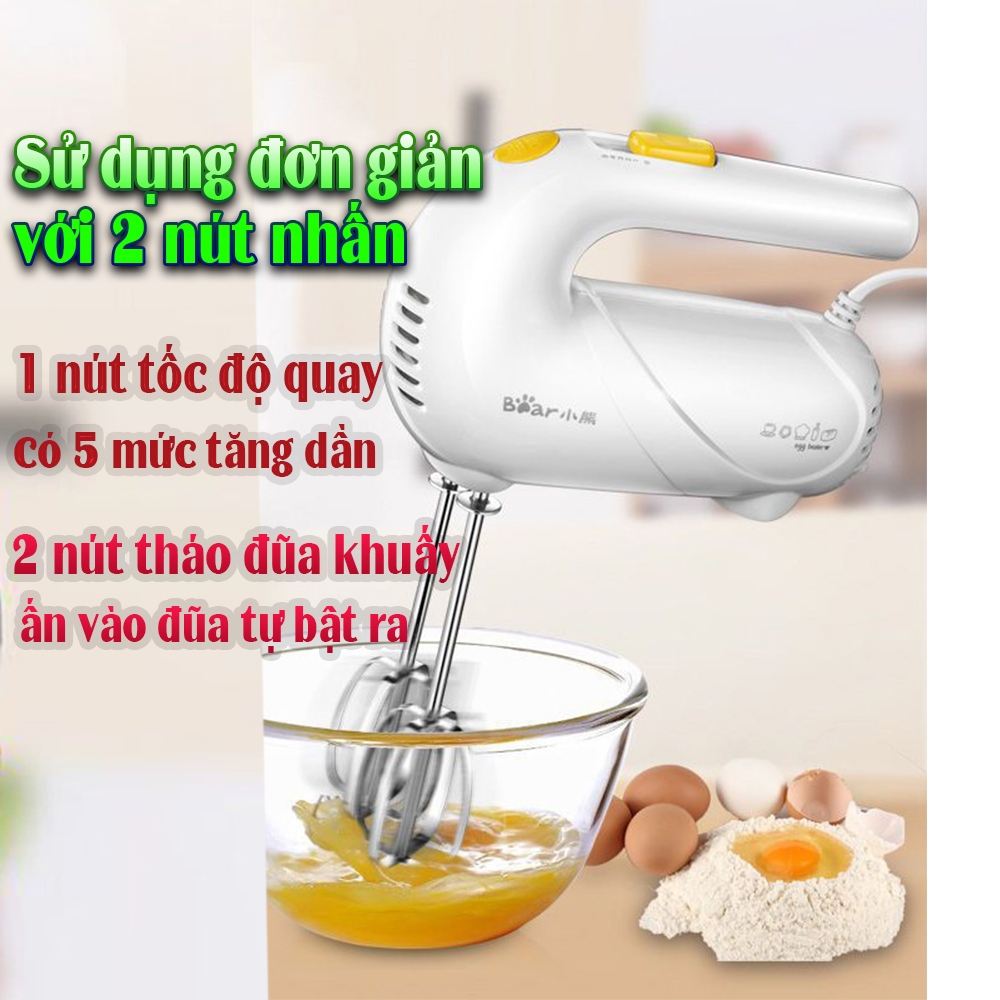 Máy Đánh Trứng Cầm Tay Bear DDQ-A01G1 Đánh Kem Tạo Bọt Cà Phê Công Suất 125W Bảo Hàng 12 Tháng