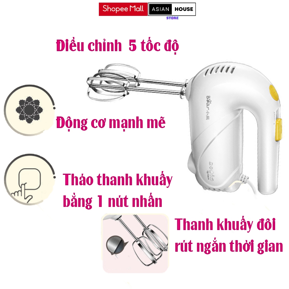 Máy Đánh Trứng Cầm Tay Bear DDQ-A01G1 Đánh Kem Tạo Bọt Cà Phê Công Suất 125W Bảo Hàng 12 Tháng
