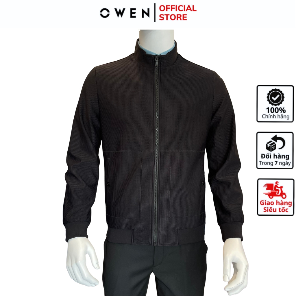 Áo Khoác Jacket Owen JK231621 jacket nhẹ 2 lớp màu đen gân vải polyester cao cấp dáng regular fit cổ đứng tay gấu suông