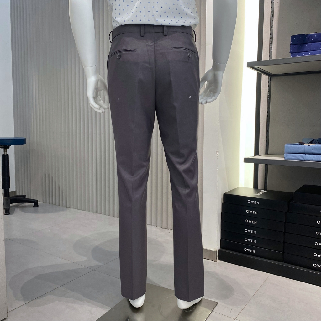 Quần âu tây nam công sở cao cấp OWEN QRT231729 dáng regular fit màu xám trơn vải polyester mềm mát