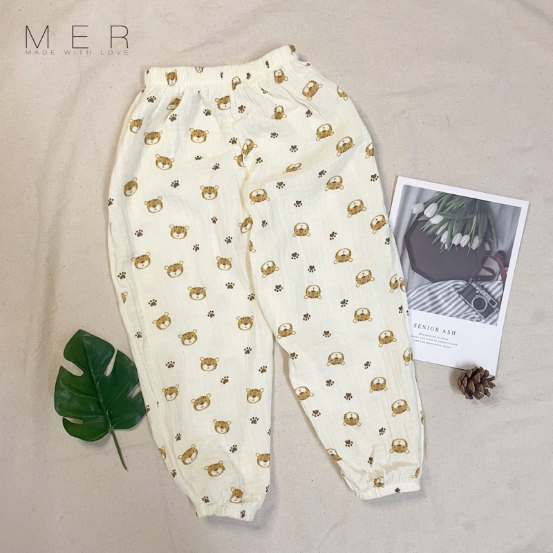 Quần Dài Hàn Quốc 100% Vải Xô Muslin Cho Bé Trai Bé Gái Trang Xô Kids