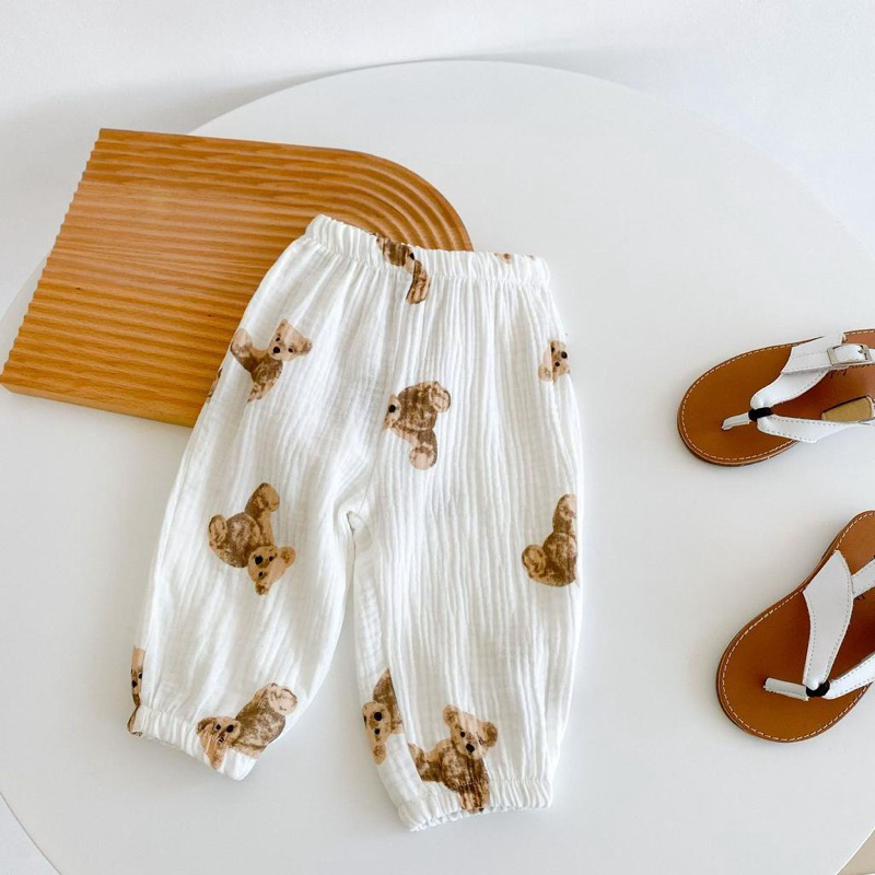 Quần Dài Hàn Quốc 100% Vải Xô Muslin Cho Bé Trai Bé Gái Trang Xô Kids
