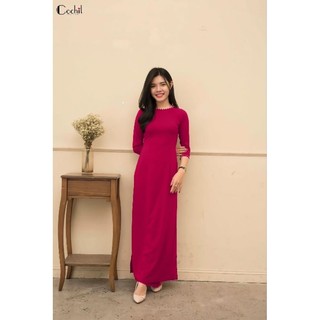 Bộ áo dài lụa nhật trơn đính ngọc