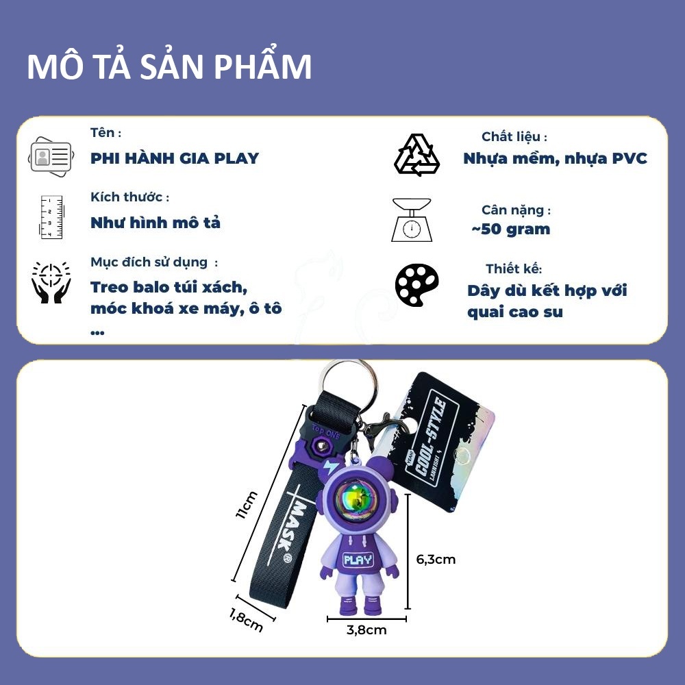 Móc chìa khóa đôi anime phi hành gia SIDOHOME màu xanh dễ thương dây cao su cho xe máy ô tô treo balo