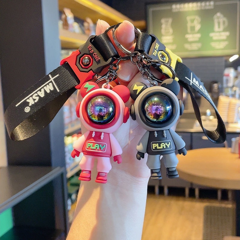 Móc chìa khóa đôi anime phi hành gia SIDOHOME màu xanh dễ thương dây cao su cho xe máy ô tô treo balo