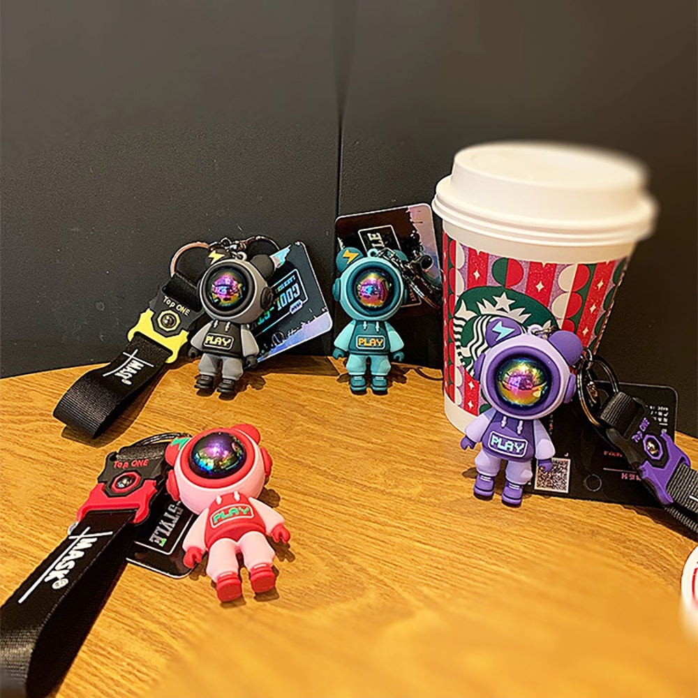 Móc chìa khóa đôi anime phi hành gia SIDOHOME màu xanh dễ thương dây cao su cho xe máy ô tô treo balo