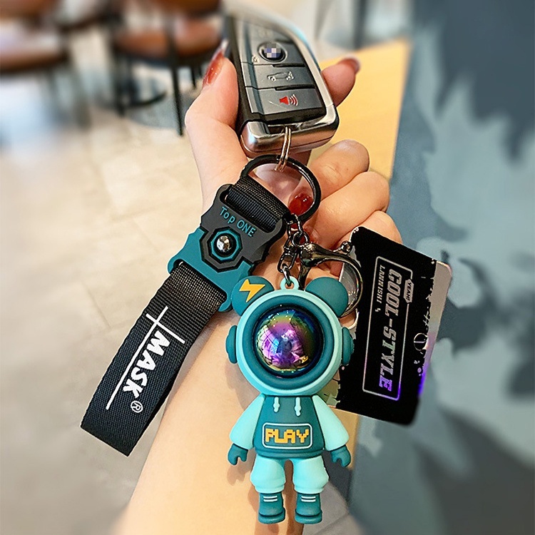 Móc chìa khóa đôi anime phi hành gia SIDOHOME màu xanh dễ thương dây cao su cho xe máy ô tô treo balo